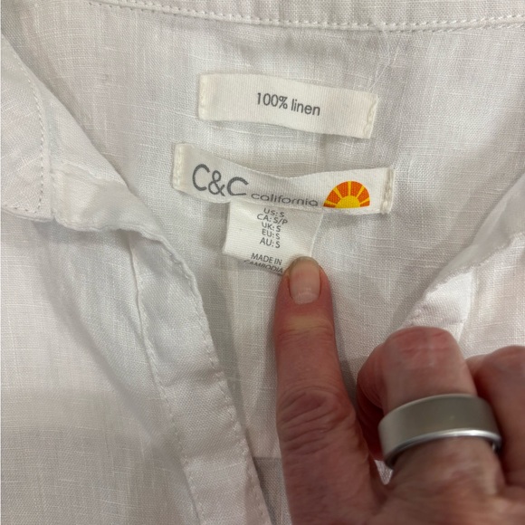 C&C California White Linen Casual Button Down Shirt - Picture 5 of 6